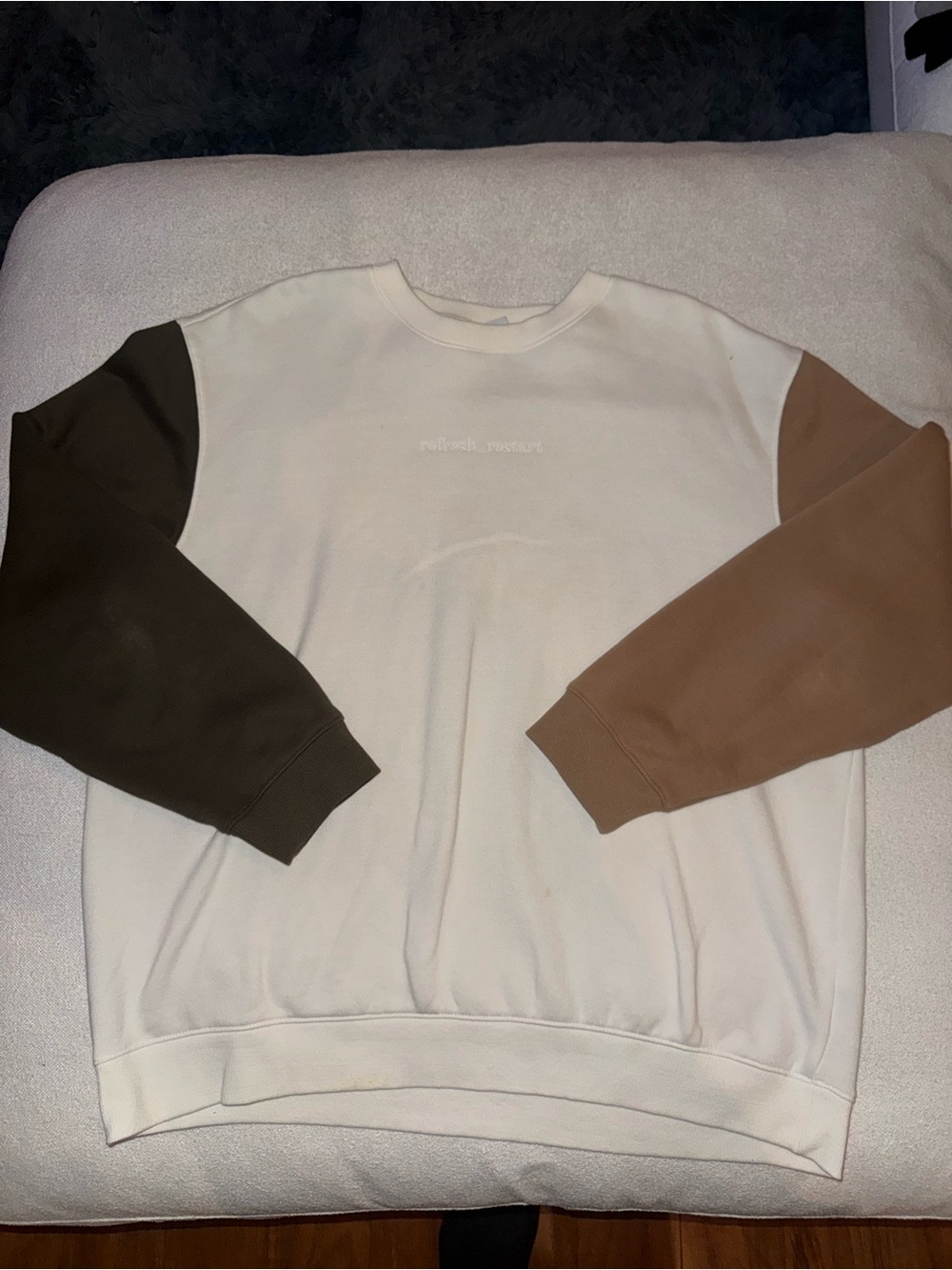 H&M Cream Crewneck Sweater with Olive Green and Brown Sleeves